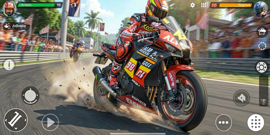 Gameplay seru balap motor di lintasan menantang.