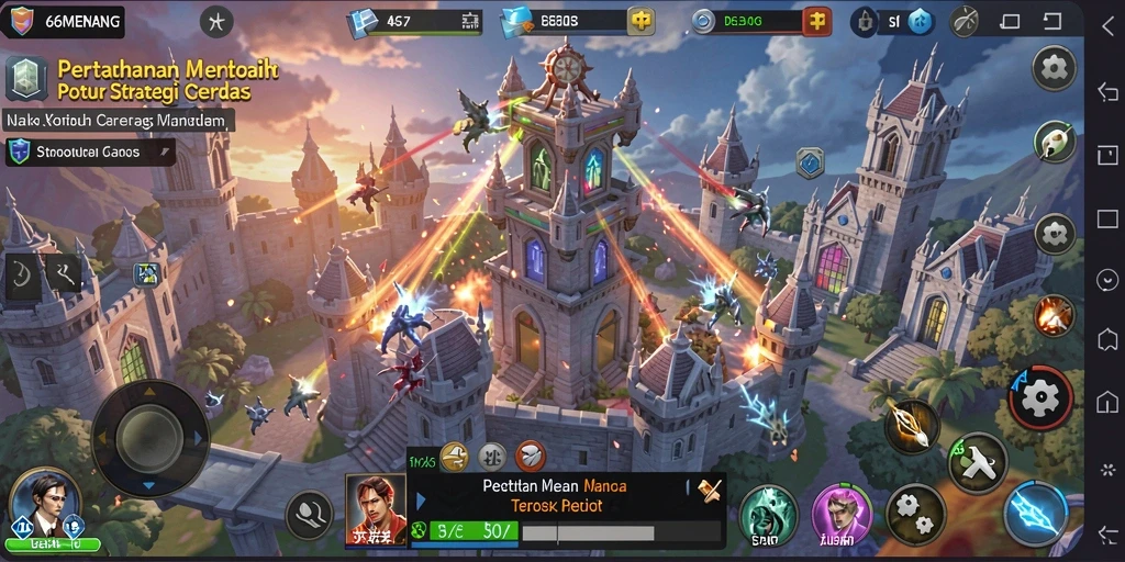 Tampilan gameplay menara pertahanan di 66MENANG yang seru.