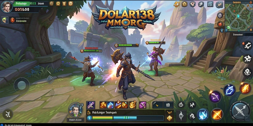 Tangkapan layar gameplay DOLAR138 yang menampilkan pertempuran epik di dunia fantasi.
