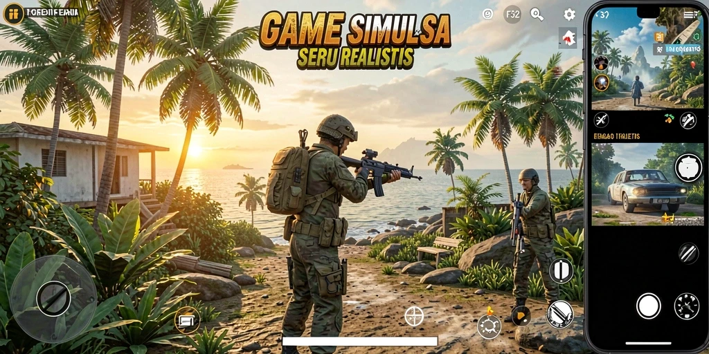 Tangkapan layar F32 menampilkan gameplay simulasi yang mendalam dan interaktif.