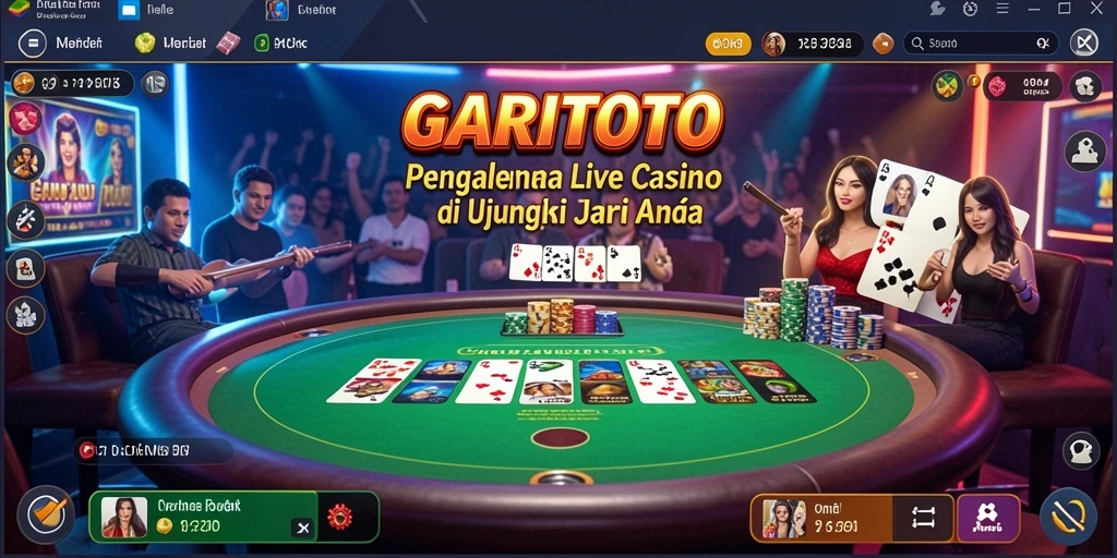 Screenshot GARITOTO menampilkan dealer langsung dan suasana kasino yang menarik.