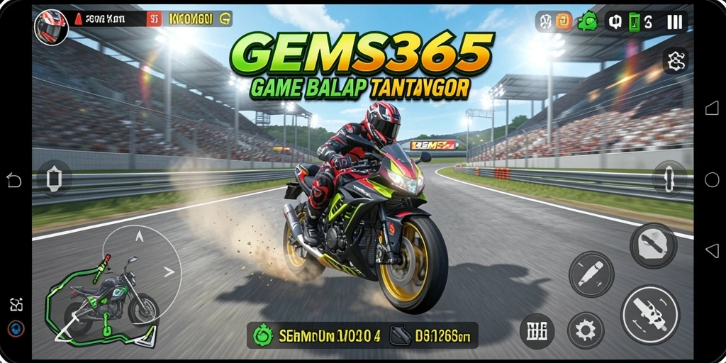 Tangkapan layar menampilkan aksi balapan motor yang menegangkan.