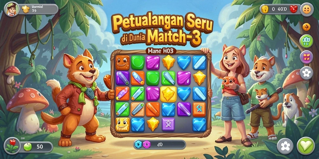 Screenshot H03 menampilkan aksi mencocokkan objek di dunia yang cerah dan penuh tantangan.