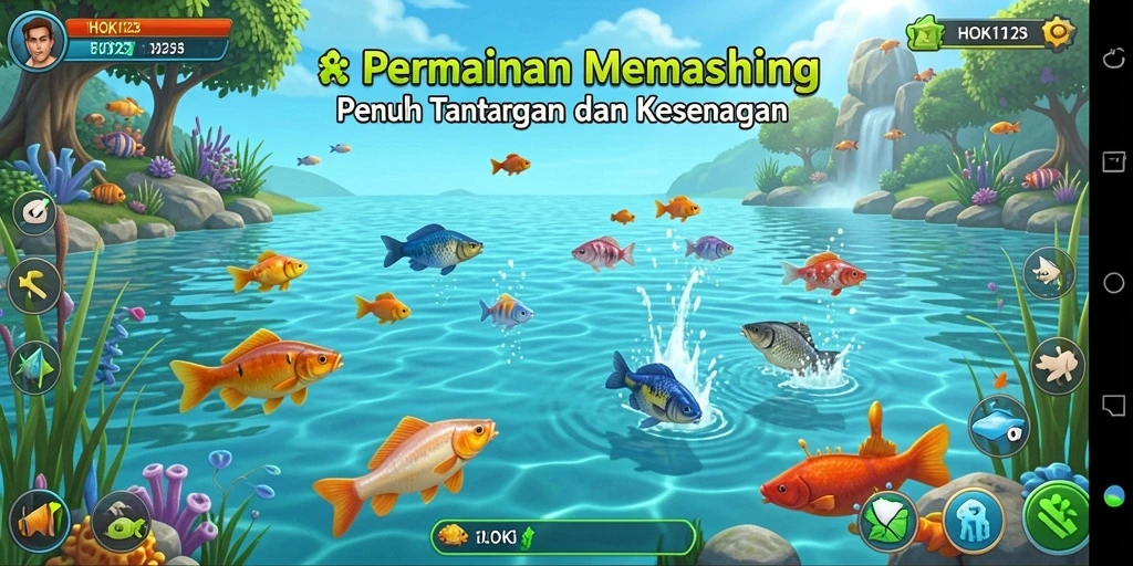 Tampilan gameplay HOKI123 yang dinamis dan menarik saat memancing.