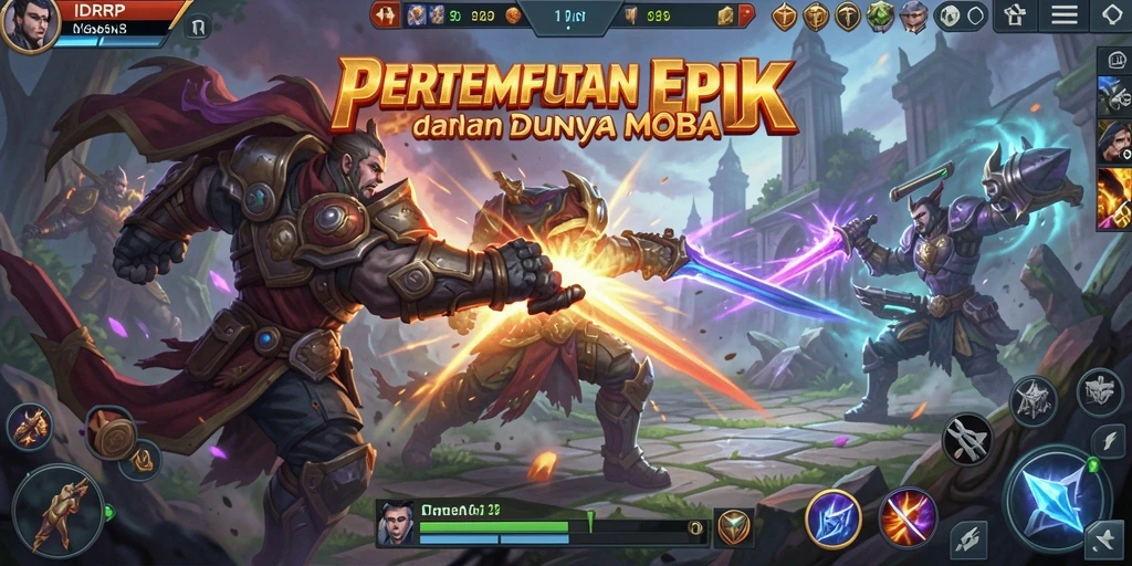 Screenshot gameplay IDRRP yang menampilkan aksi intens dalam pertempuran MOBA.