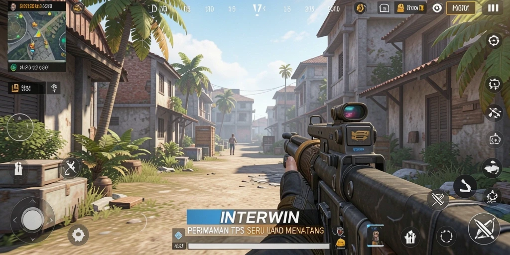 Tangkapan layar gameplay <strong>INTERWIN</strong> menampilkan aksi pertempuran yang intens.