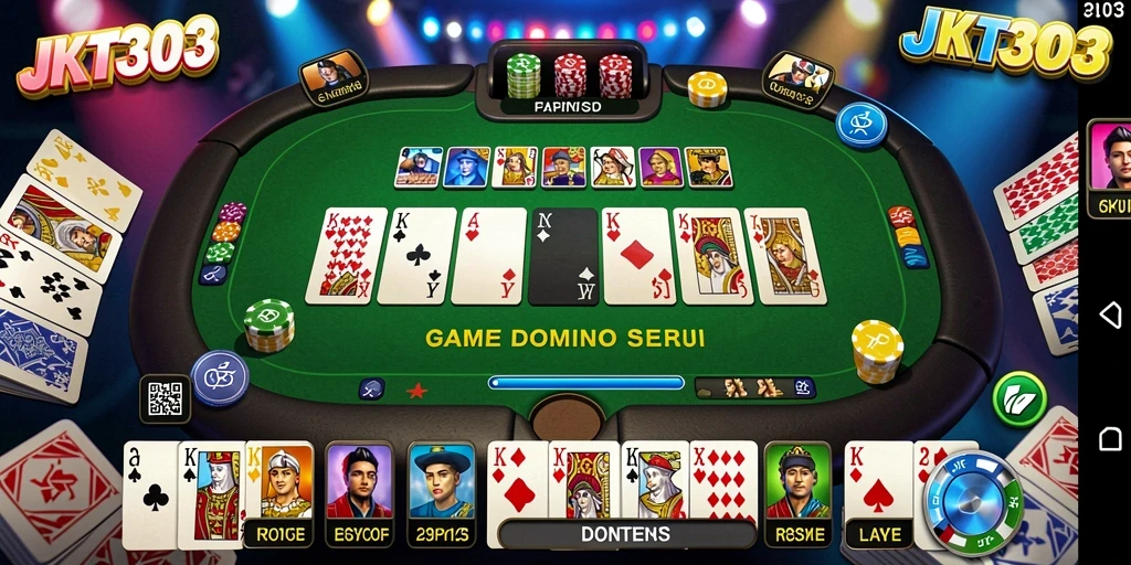 Screenshot utama JKT303 menampilkan gameplay seru Domino.