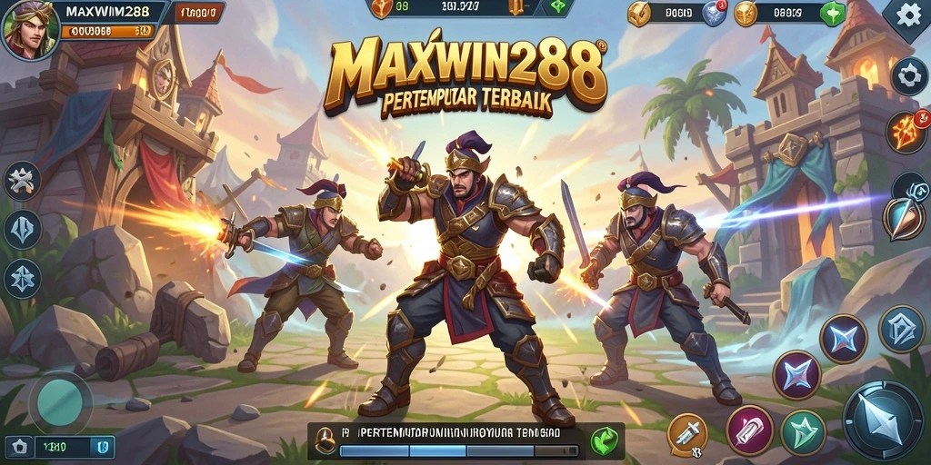 Screenshot gameplay dinamis dari MAXWIN288 yang menampilkan pertarungan intens.