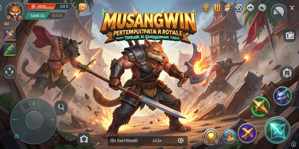 Screenshot gameplay MUSANGWIN yang menampilkan pertempuran seru.