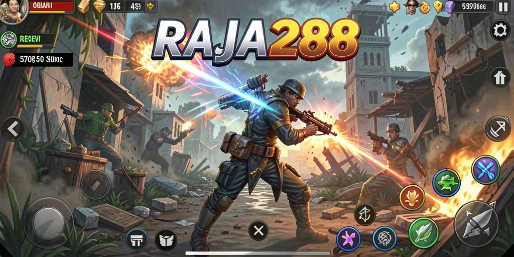 Screenshot gameplay RAJA288 yang menampilkan aksi mendebarkan di medan perang.