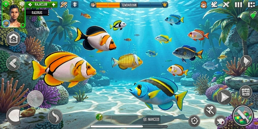 Gameplay menembak ikan yang seru dan penuh warna.