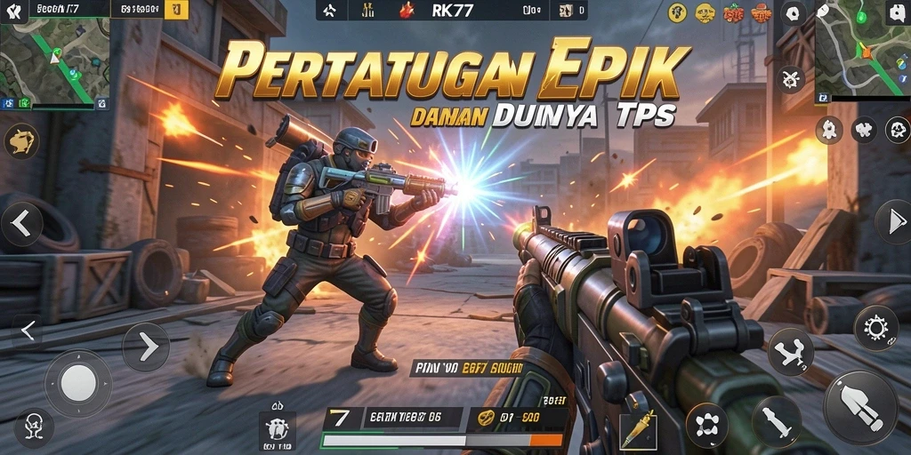 Tampilan gameplay RK77 menunjukkan aksi tembak menembak yang mendebarkan.