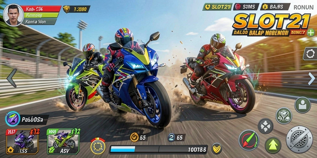 Tampilan permainan balap motor yang seru dan menegangkan.