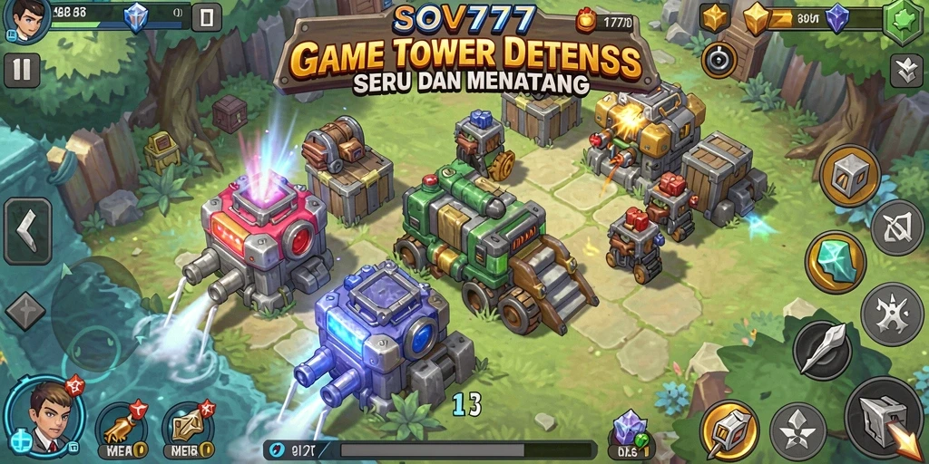 Tangkapan layar SOV777 menampilkan suasana permainan Tower Defense yang mendebarkan.