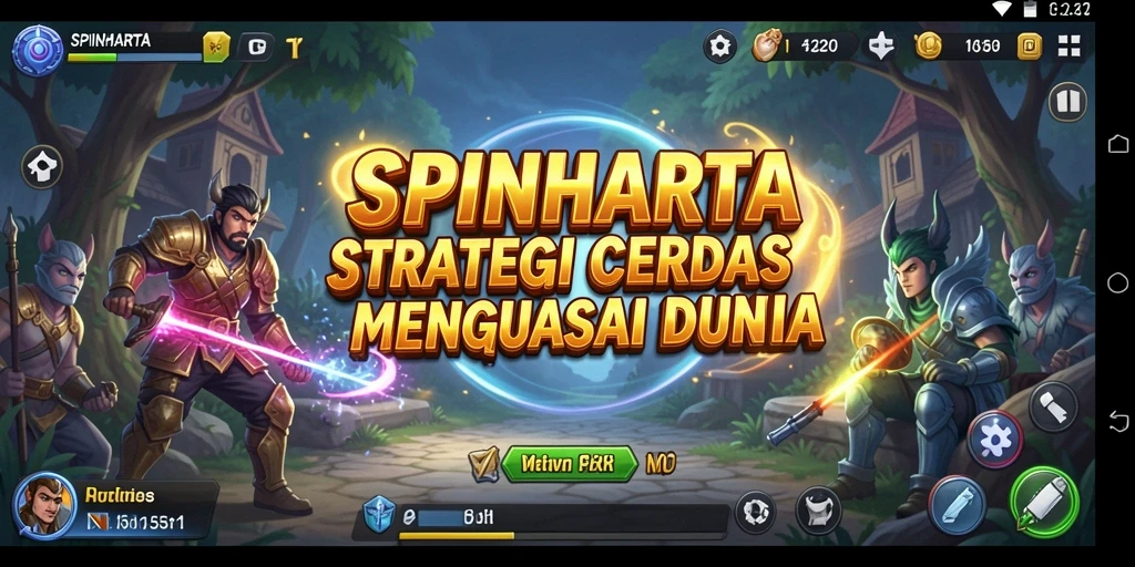Tampilan gameplay SPINHARTA dengan pertempuran strategis yang seru.